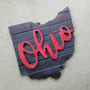 Ohio Sign, Script Ohio, Ohio State, Ohio Wood Sign, Ohio art, scarlet and gray, Ohio