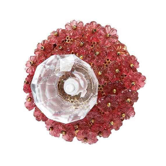 Knob Pink Flower Beads Shabby Chic Knob Dresser Knobs Crystal Etsy