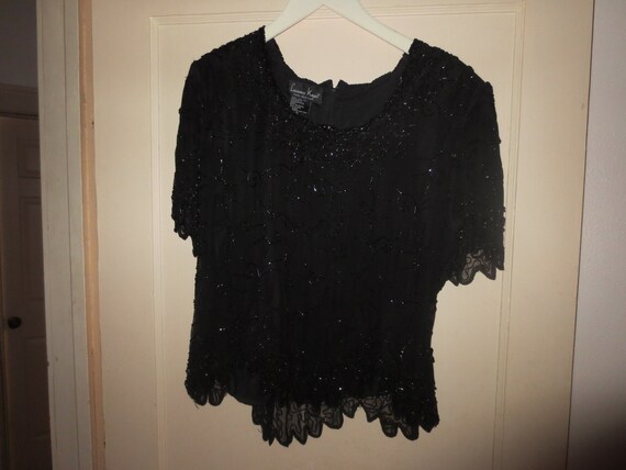 Lawrence Kazar Beaded Evening Top, black skirt