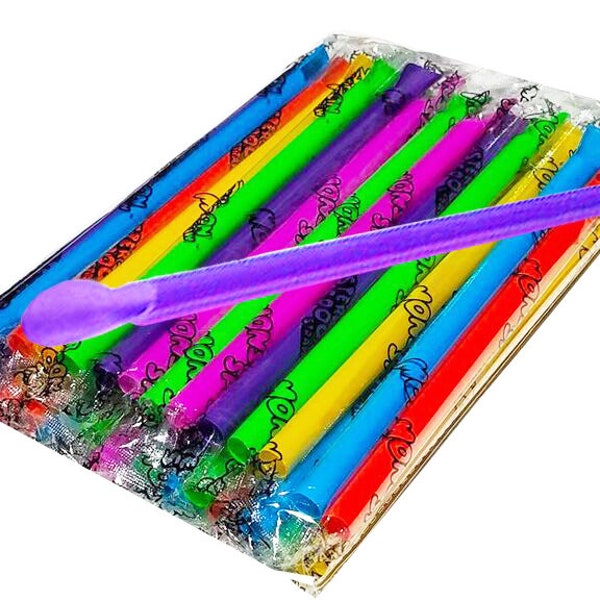 Neon Monster Spoon Straws™ Super-Wide™ Shave Ice, Slushy, Snow-Cone Milkshake Straws! 1/2" x 10.5". 50 ct. Wrapped.  Recyclable/Disposable.
