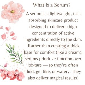 The image is a text-based illustration that provides information about serums, including their definition, purpose, and benefits.