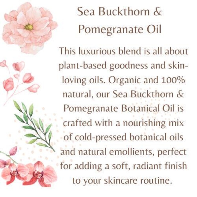 Sea Buckthorn & Pomegranate Botanical Oil, Lg 2oz Size - Healthy natural facial serum, Skin types dry, mature, or dull complexions image 3