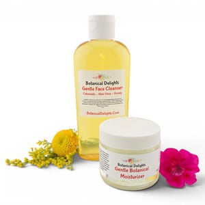 Gentle Botanical Skincare, Facial Cleanser, Botanical Moisturizer and Botanical Toner - Calendula, Aloe Vera, Skincare Set, Sensitive Skin Wash & Moisturizer