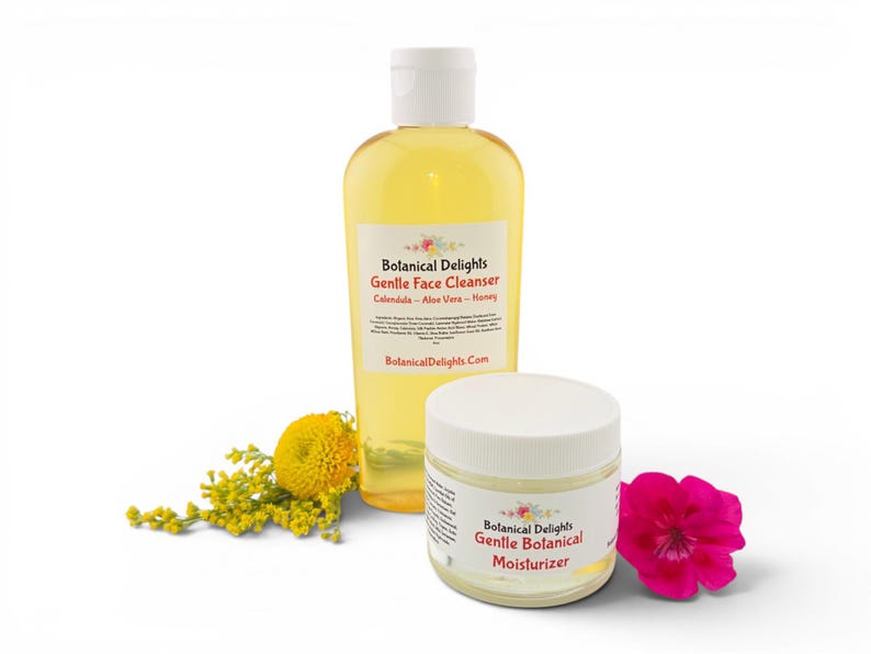 Gentle Botanical Skincare, Facial Cleanser, Botanical Moisturizer and Botanical Toner - Calendula, Aloe Vera, Skincare Set, Sensitive Skin Wash & Moisturizer