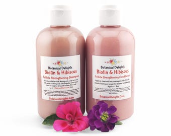 Biotin & Hibiscus Follicle Strengthening Shampoo and Conditioner, Scalp Balancing, Moisturizing, Dry, Damaged, Normal, Color Safe