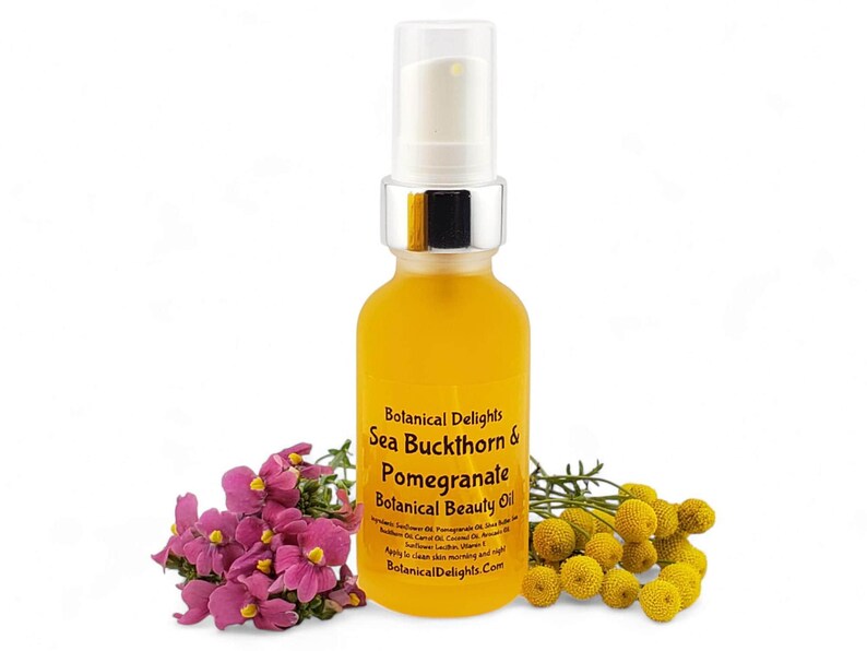 Sea Buckthorn & Pomegranate Botanical Oil, Lg 2oz Size - Healthy natural facial serum, Skin types dry, mature, or dull complexions image 4