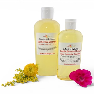 Gentle Botanical Skincare, Facial Cleanser, Botanical Moisturizer and Botanical Toner - Calendula, Aloe Vera, Skincare Set, Sensitive Skin Wash & Toner