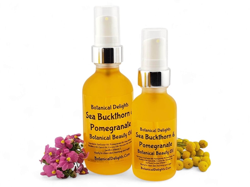 Sea Buckthorn & Pomegranate Botanical Oil, Lg 2oz Size - Healthy natural facial serum, Skin types dry, mature, or dull complexions image 8