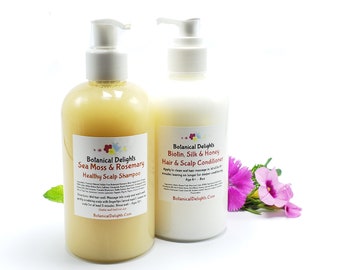 Sea Moss & Rosemary Healthy Scalp Botanical Shampoo and Biotin, Silk and Honey Deep Conditioner - moisturizes, balances, no more itch!