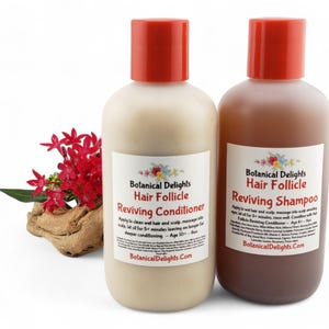 Hair Follicle Stimulating Shampoo & Conditioner - DHT blockers, essential oils and herbs to improve scalp health and follicle refinement
