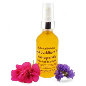 Sea Buckthorn & Pomegranate Botanical Oil, Lg 2oz Size - Healthy natural facial serum, Skin types dry, mature, or dull complexions image 1