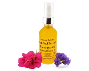 Sea Buckthorn & Pomegranate Botanical Oil, Lg 2oz Size - Healthy natural facial serum, Skin types dry, mature, or dull complexions