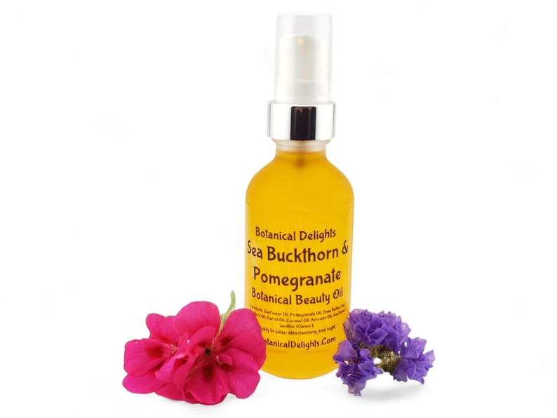 Sea Buckthorn & Pomegranate Botanical Oil, Lg 2oz Size - Healthy natural facial serum, Skin types dry, mature, or dull complexions image 1