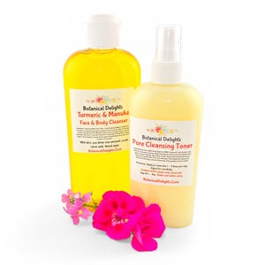 Turmeric Manuka Honey Cleanser & Pore Cleansing AHA Toner, Natural Skincare Products for Clear Skin, Oily Skin