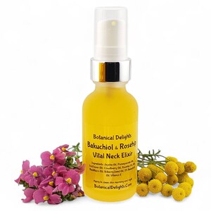 Bakuchiol & Rosehip Vital Neck Elixir, Botanical Serum, 2oz, Plant-Based Retinol, Non-Greasy Facial Oil, Pomegranate, Sea Buckthorn Berry image 6
