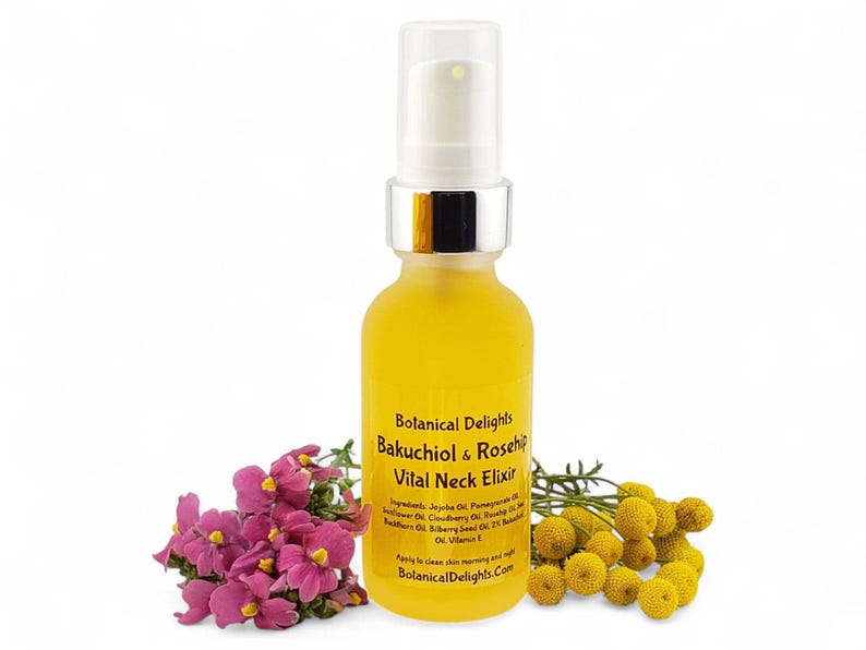 Bakuchiol & Rosehip Vital Neck Elixir, Botanical Serum, 2oz, Plant-Based Retinol, Non-Greasy Facial Oil, Pomegranate, Sea Buckthorn Berry image 6