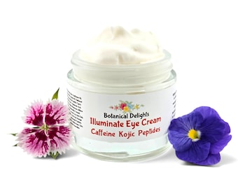 Illuminate Caffeine Eye Cream with Kojic Acid & Peptides, Dark, Puffy Eyes, Botanical Mushroom Peptide Complex, Handmade Luxury Skincare