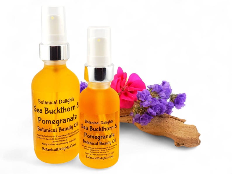 Sea Buckthorn & Pomegranate Botanical Oil, Lg 2oz Size - Healthy natural facial serum, Skin types dry, mature, or dull complexions image 10