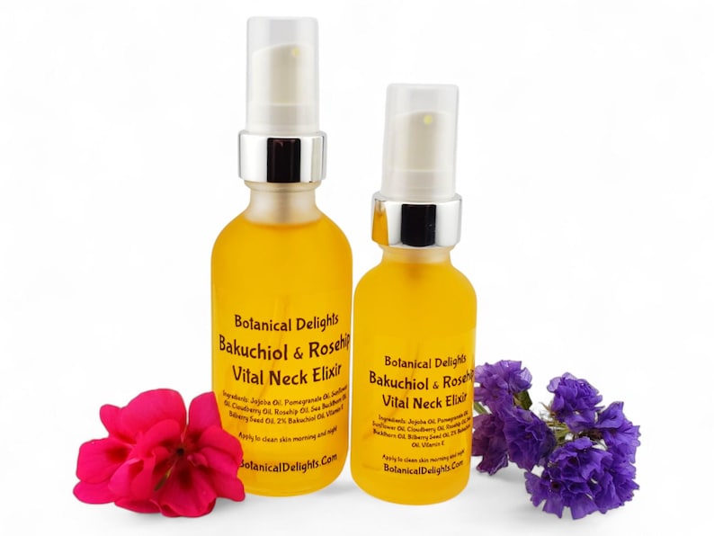 Bakuchiol & Rosehip Vital Neck Elixir, Botanical Serum, 2oz, Plant-Based Retinol, Non-Greasy Facial Oil, Pomegranate, Sea Buckthorn Berry image 9