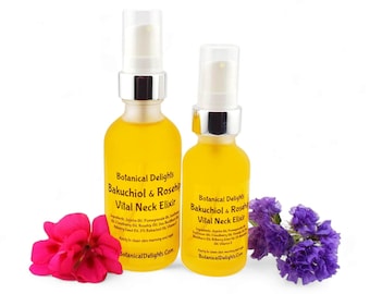 Bakuchiol & Rosehip Vital Neck Elixir, Botanical Serum, 2oz, Plant-Based Retinol, Non-Greasy Facial Oil, Pomegranate, Sea Buckthorn Berry