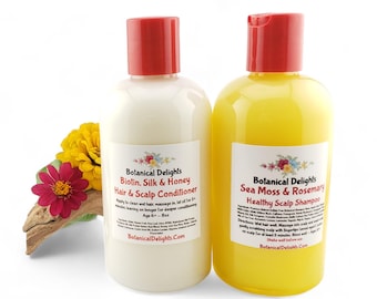 Sea Moss & Rosemary Healthy Scalp Botanical Shampoo and Biotin, Silk and Honey Deep Conditioner - Moisturizes and balances