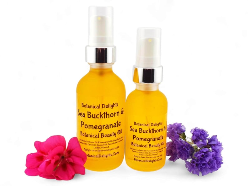 Sea Buckthorn & Pomegranate Botanical Oil, Lg 2oz Size - Healthy natural facial serum, Skin types dry, mature, or dull complexions image 2