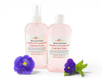Sea Moss & Pomegranate Fruit Acid Toner, Rose Water, Aloe, Vitamin C, Gentle Exfoliation, Hydrating