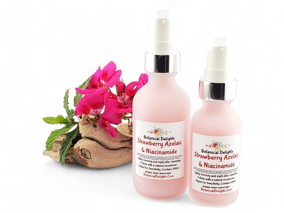 10% Niacinamide Azelaic Acid Strawberry AHA Exfoliating Beauty Serum, Redness, Botanical Skincare, Clean Beauty