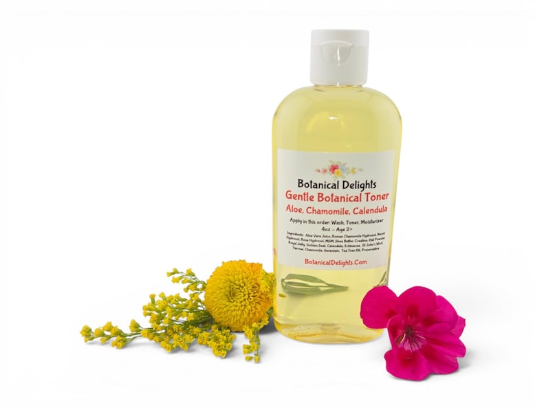 Gentle Botanical Skincare, Facial Cleanser, Botanical Moisturizer and Botanical Toner - Calendula, Aloe Vera, Skincare Set, Sensitive Skin 4oz Toner