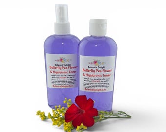 Butterfly Pea Flower & Hyaluronic Toner, Rose Water and Aloe, Gentle Exfoliation, pH Balance, Cleanser, All Skin Types