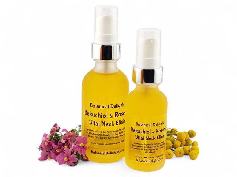 Bakuchiol & Rosehip Vital Neck Elixir, Botanical Serum, 2oz, Plant-Based Retinol, Non-Greasy Facial Oil, Pomegranate, Sea Buckthorn Berry image 4