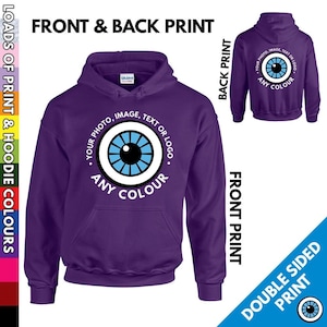 Adults Custom Printed Hoodie • DOUBLE SIDED PRINT • Personalised Hooded Top
