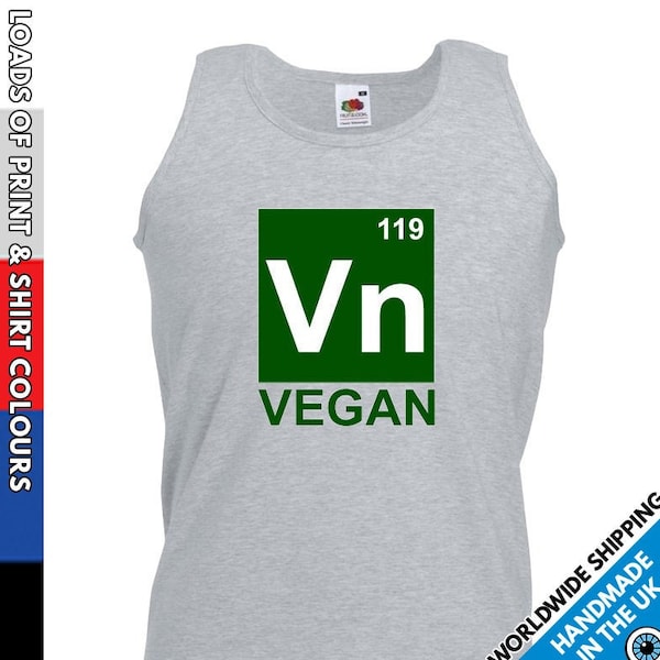 Mens Vegan Symbool Bedrukt Vest • Vegetarisch Koken Wetenschap Periodiek Systeem Veggie Baktank Top Vader Beste Man Cadeau Gym Sport Spier