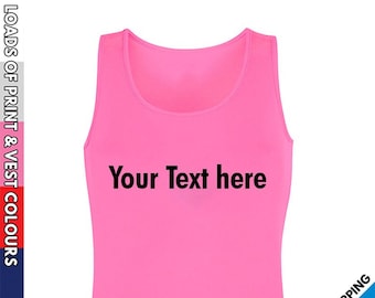 Ladies Custom Printed Text Vest • Personalised Tank Top Personalized Gift • Women Girls Vests Slim fit Top Sports Slogan Club Group Uniform