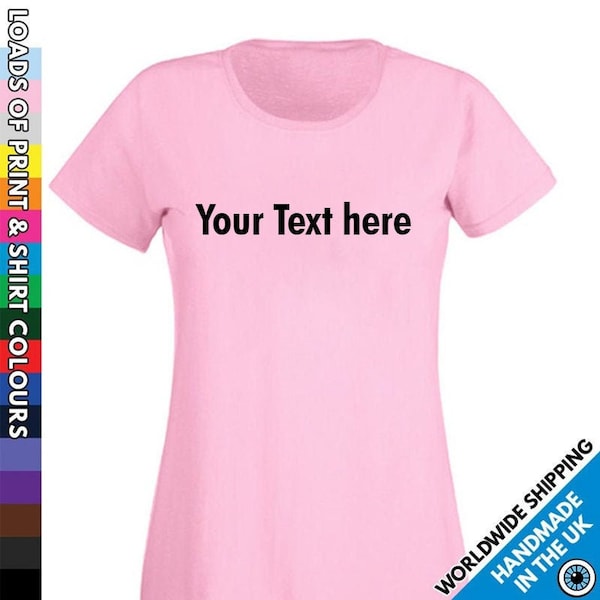 T-shirt imprimé avec texte personnalisé pour femme • N'importe quel nom ou texte personnalisé • Cadeau personnalisé pour soirée de poule, cadeau amusant d'affaires