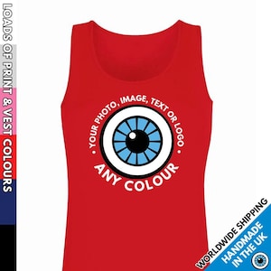 Ladies Custom Printed Vest • Your Image Text Photos Personalised Tshirt Tank Top