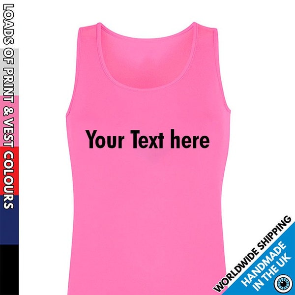 Ladies Custom Printed Text Vest • Personalised Tank Top Personalized Gift • Women Girls Vests Slim fit Top Sports Slogan Club Group Uniform