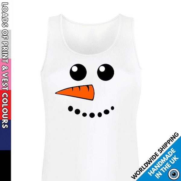 Ladies Snowman Face Vest • Funny Girls Tank Top • Lady Vests • Slim fit • Xmas Christmas Party Night Snowman Girl Present Gift