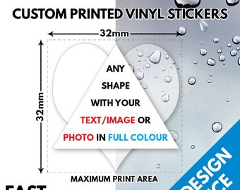 32mm Custom Printed Vinyl Stickers - High Resolution Photo Image Design Text Logo Print - Charity Band Gig Club - Design Service Available