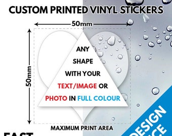 50mm Custom Printed Vinyl Stickers - High Resolution Photo Image Design Text Logo Print - Charity Band Gig Club - Design Service Available