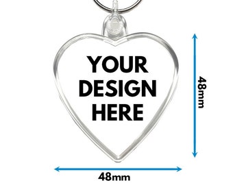 Heart Custom Printed Keyring • Key Ring Personalised Print Keyrings Big 48x48mm