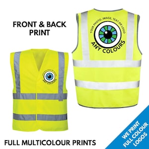 Custom Printed Hi-Viz Vest Personalised Garment • Photo Text Adults Hivis Vests