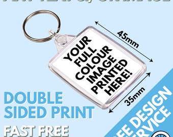 10 BLUE CASED CLEAR KEYRINGS 45mm X 35mm PHOTO COVERED