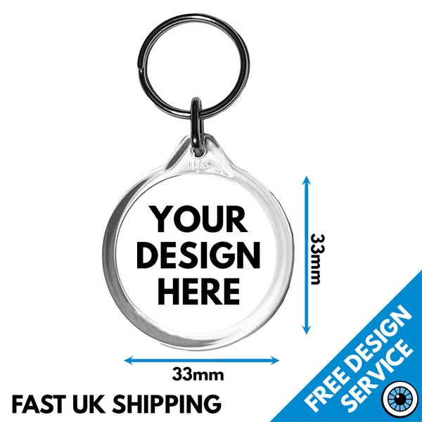 33mm Custom Printed Keyring Round • Key Ring Personalised Print Keyrings 33 mm