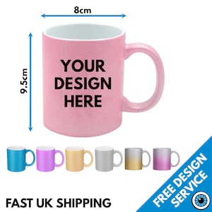 Custom Printed Real Glitter Mug - Gold Pink Purple Silver Personalised Text Photo Logo Birthday Gift Business Band Promotional Mugs Cup