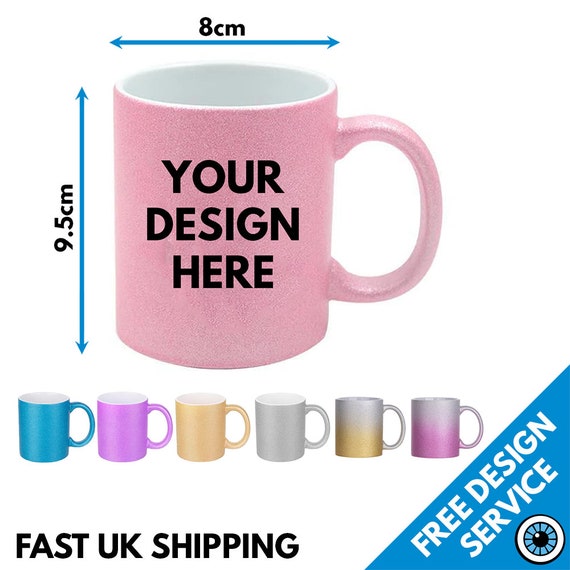 Custom Printed Real Glitter Mug - Gold Pink Purple Silver Personalised Text Photo Logo Birthday Gift Business Band Promotional Mugs Cup