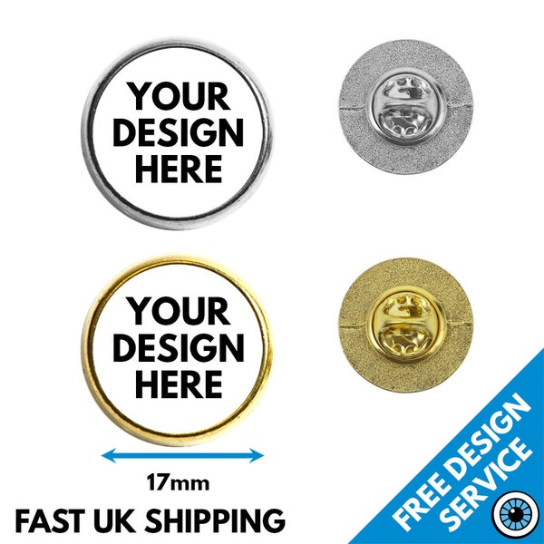 17mm Metal Lapel Pin Badges • Personalised Round Button Badge • Hen & Stag • Charity Wedding Club • Design Photo Text • Free Design Service