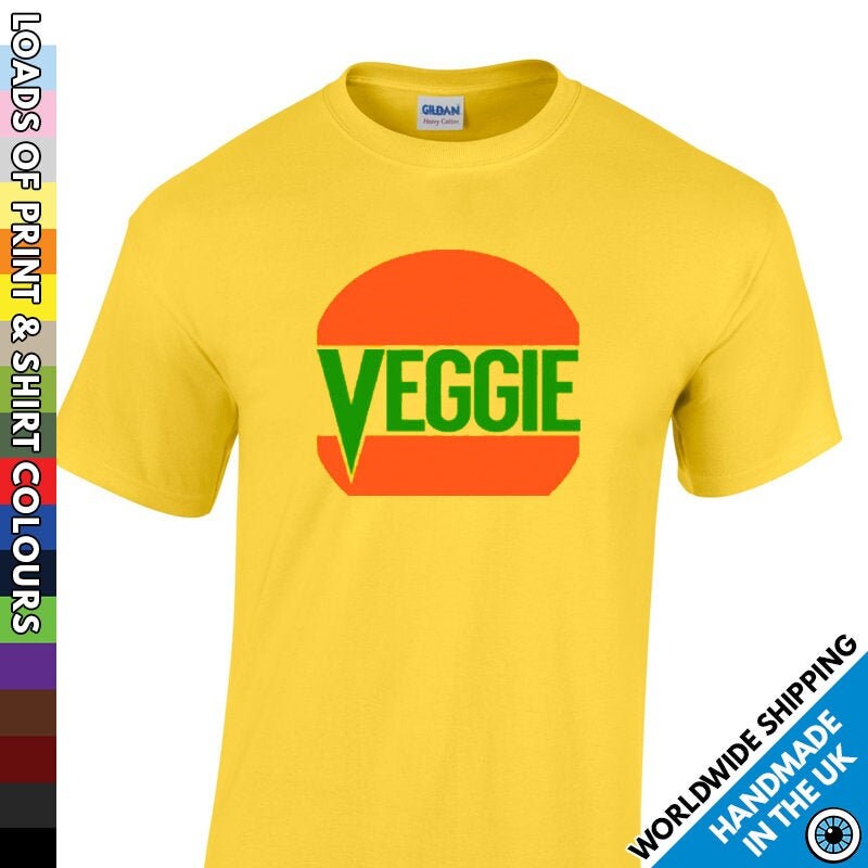 Image of Mens Veggie Burger T Shirt - Vegan Vegetarian Diet Tshirt Super Food Green Greens Healthy Bbq Lifestyle Party T-Shirt Man Gift Present