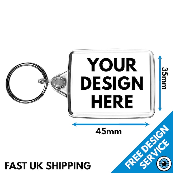 45 x 35mm Custom Printed Keyring • Key Ring Personalised Print Keyrings 45x35mm