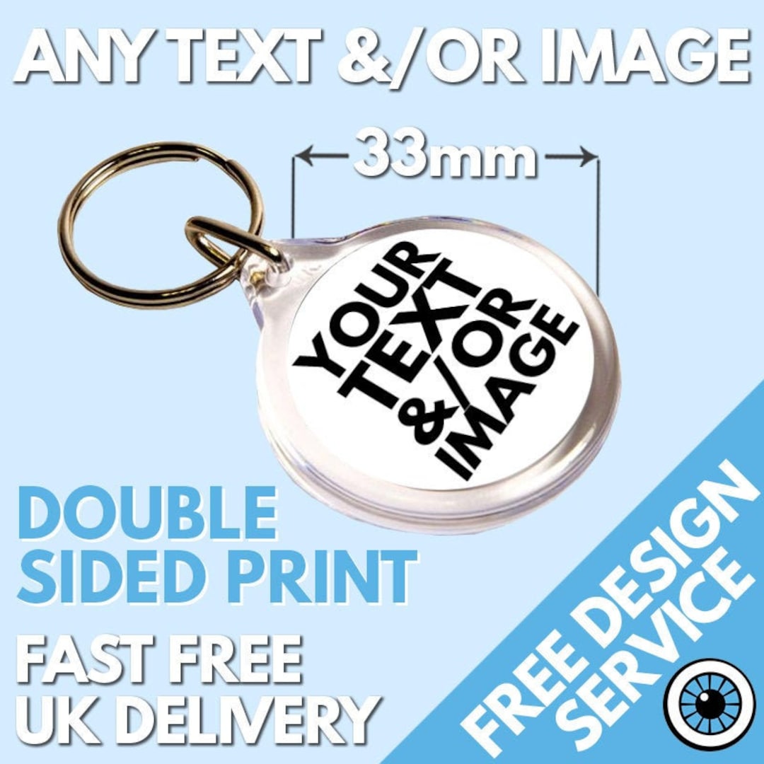 33mm Custom Printed Keyring Round Key Ring Personalised Print Keyrings